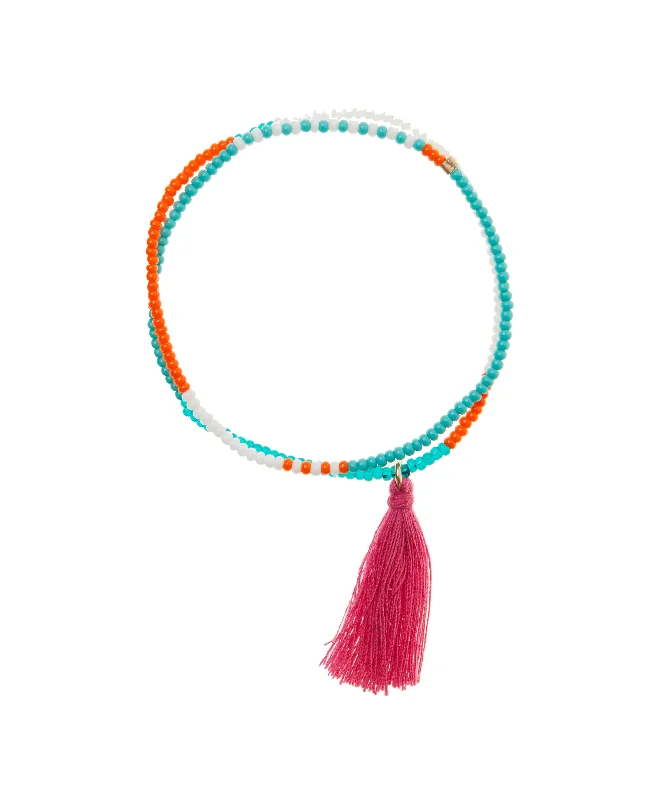 women luxury bangles -Elastic Tassel Wrap Bracelet - TURQUOISE