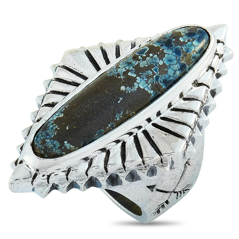 women black diamond engagement rings -King Baby Concho Silver and Spotted Turquoise Ring