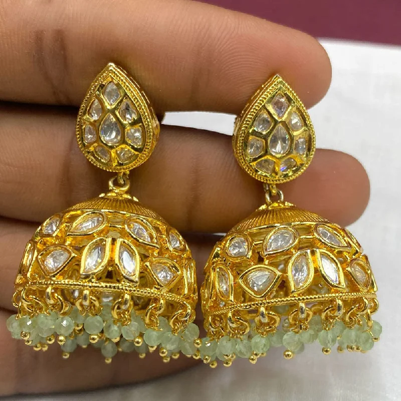 women long earrings -Royal Kundan Jewellery Gold Plated Polki Kundan Jhumki Earrings