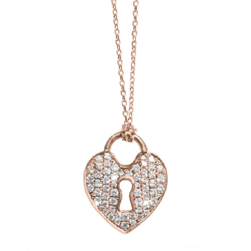 women charm necklaces -Heart Lock Diamond Pendant Necklace