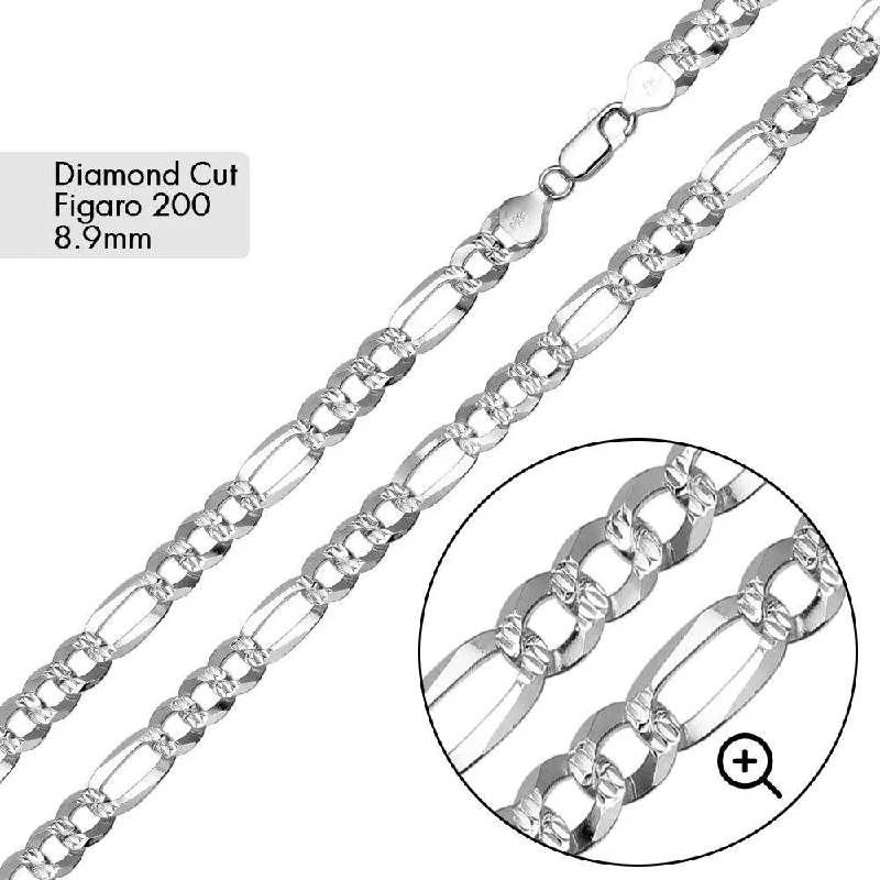 women leather bracelets -Diamond Cut Figaro 200 Chain or Bracelet 8.9mm - CH639