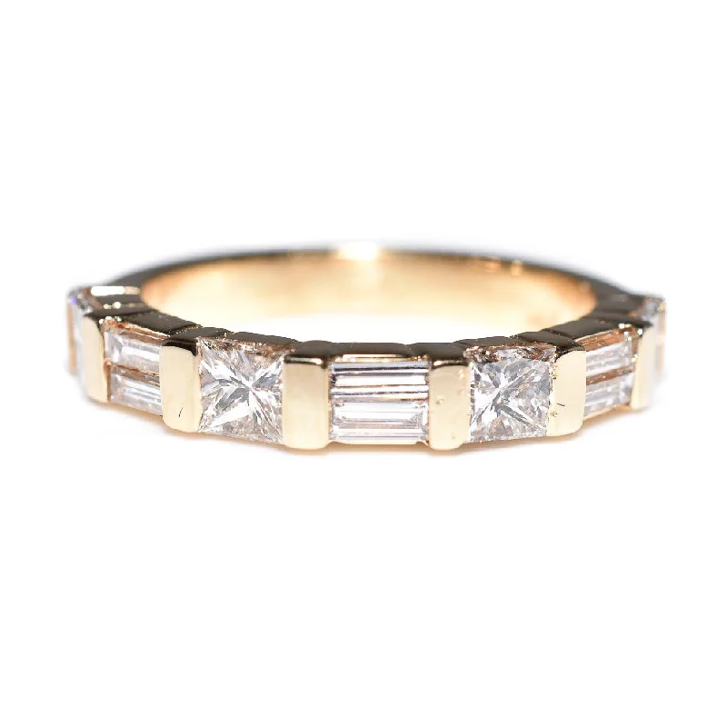 women classic solitaire rings -14kt Yellow Gold Princess & Baguette Diamond Ring (1.32 ctw)