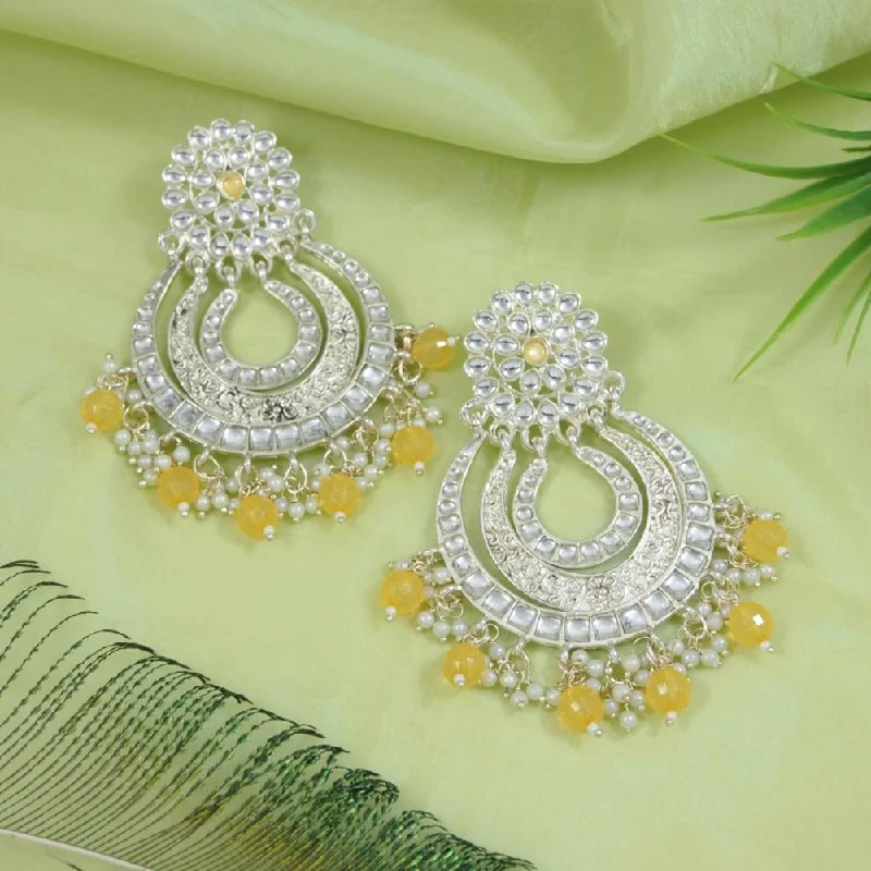 women cubic zirconia earrings -Etnico Gold Plated Traditional Kundan & Pearl Chandbali Earrings For Women (E2860Y)