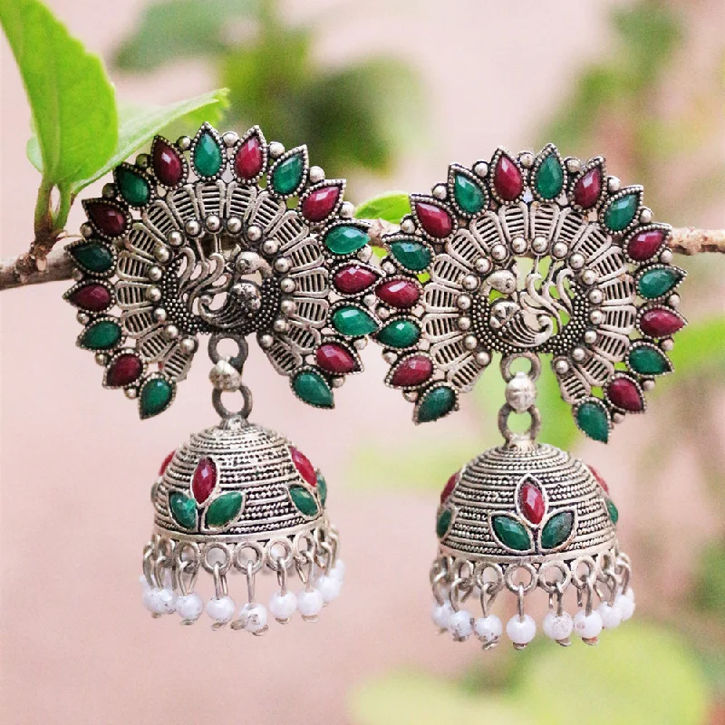 women gemstone earrings -H K Fashion Oxidised Plated  Pota Stone Jhumki Earrings