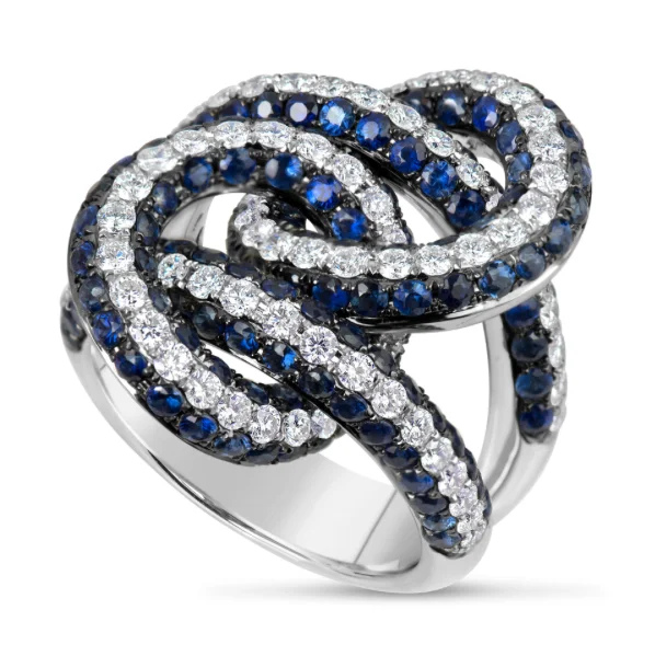 women anniversary diamond rings -18kt White Gold Blue Sapphire & Diamond Cocktail Ring