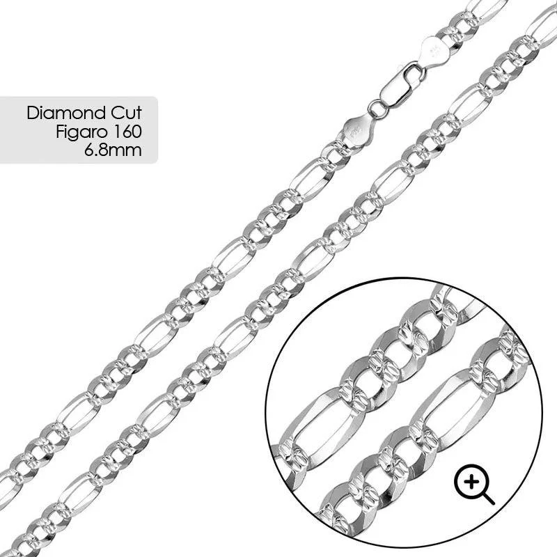 women charm bracelets -Diamond Cut Figaro 160 6.8mm Chain or Bracelet - CH637B