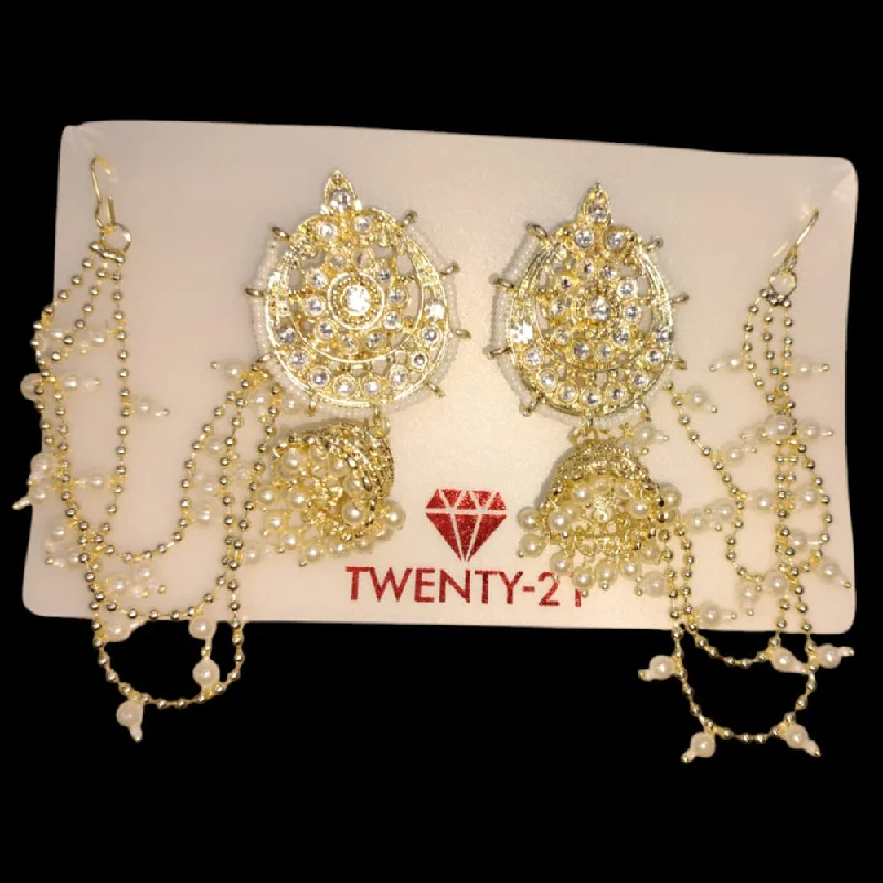 women elegant earrings -Abhinandan Gold Plated Kundan Stone Jhumki With Kan Chain