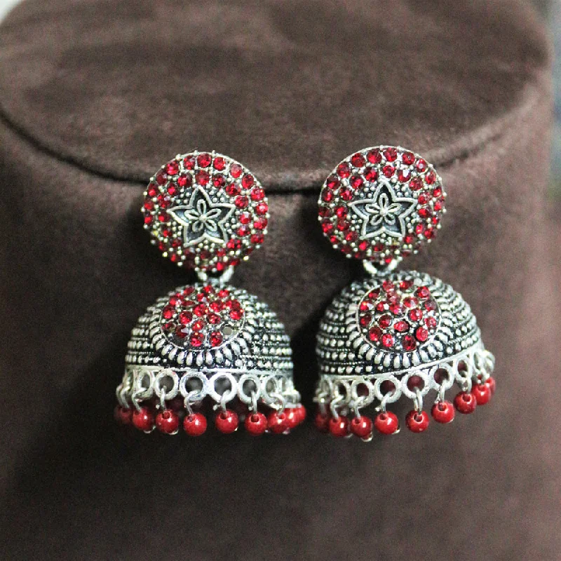 women luxury drop earrings -H K Fashion Oxidised Plated Austrian Stone And Pearls Jhumki Earrings