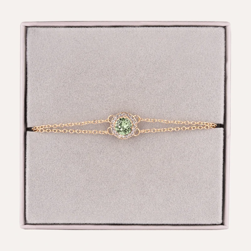 women boho bracelets -August Peridot-Colour Birthstone Clasp Bracelet In Gold-Tone