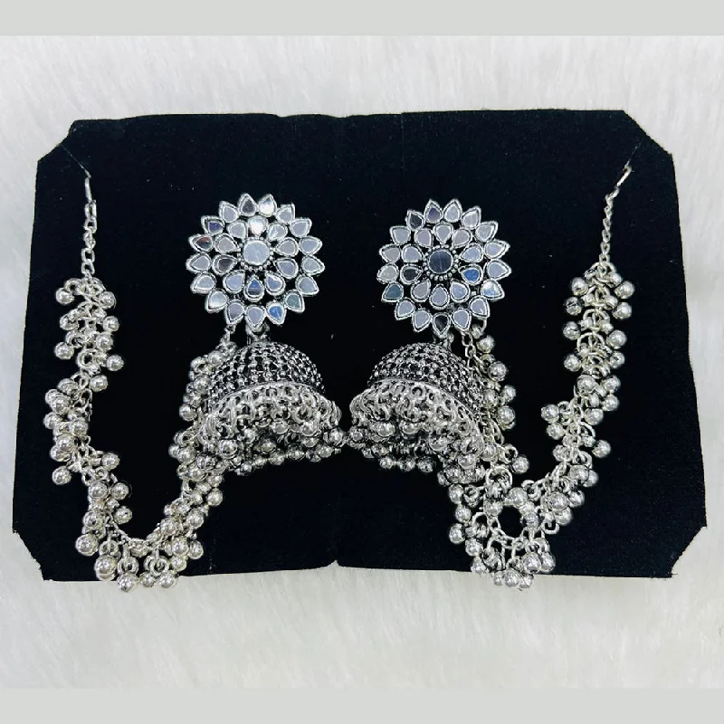 women custom engraved earrings -Manisha Jewellery Oxidised Plated Mirror Kanchain Jhumki Earrings