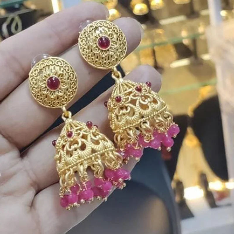 women drop earrings -Manisha Jewellery Gold  Plated Pota Stone And Pearls Jhumki Earrings