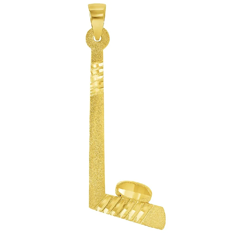 women fancy necklaces -Solid 14k Yellow Gold Ice Hockey Stick and Puck Sports Pendant