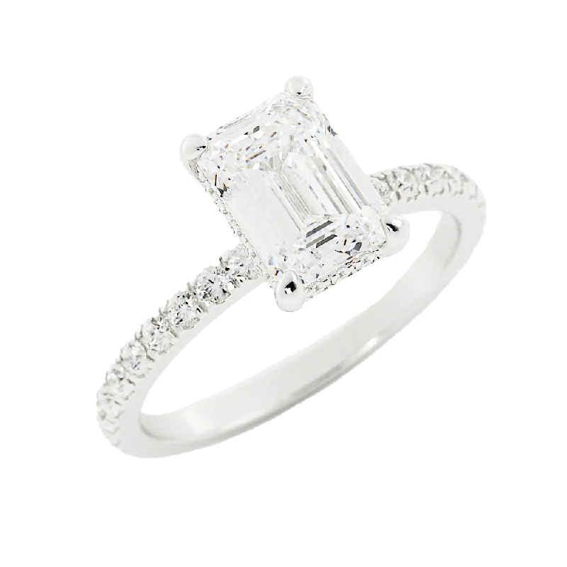 women wide band wedding rings -2.2 Carat Emerald Cut Diamond Engagement Ring 14k White Gold