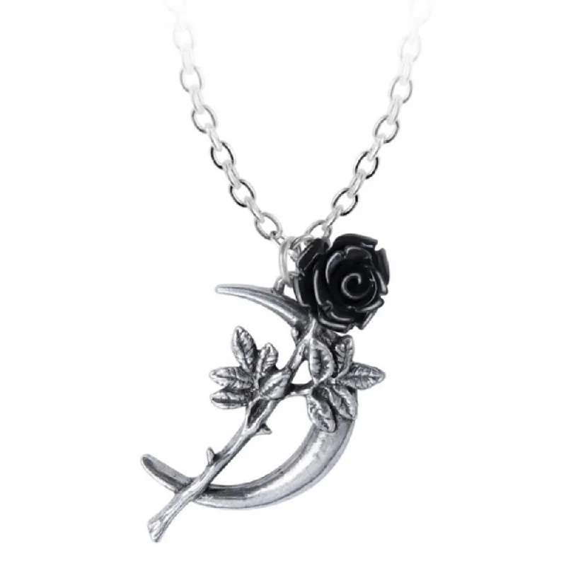 women gemstone drop pendant necklaces -New Romance Pendant Black Rose Crescent Moon Necklace by Alchemy Gothic