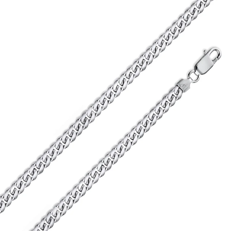 women gemstone charm bracelets -Rhodium Plated 925 Sterling Silver Miami Cuban 150 Chain or Bracelet Link 4.9mm - CH315 RH