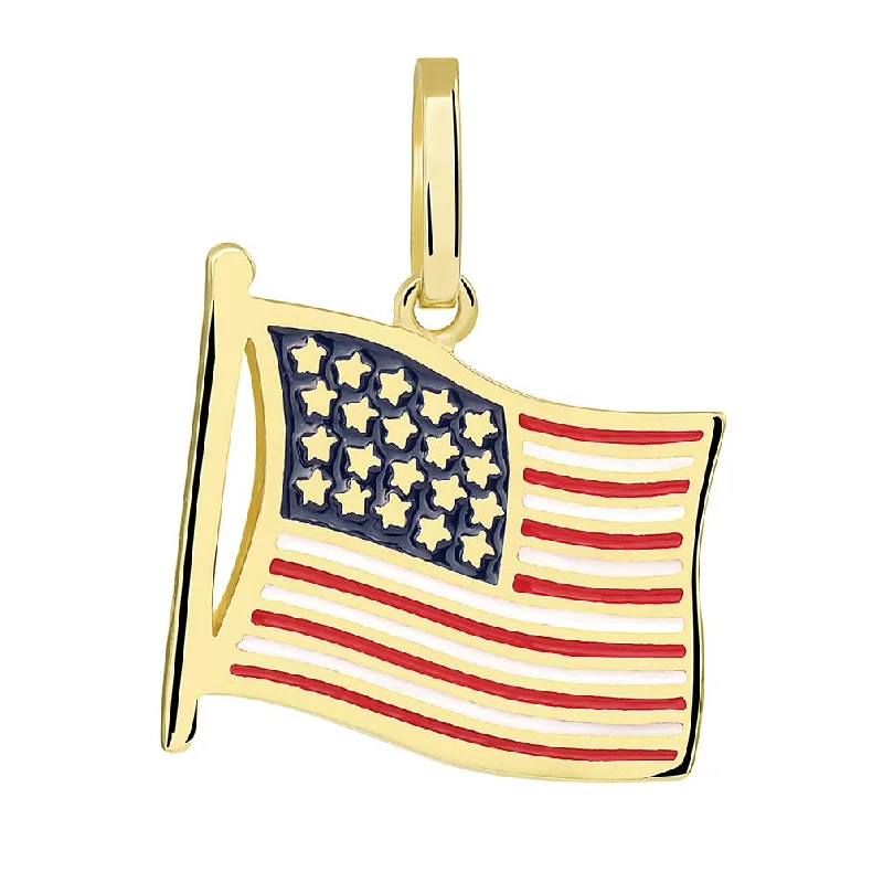 women pearl pendant necklaces -14k Gold National Flag of the United States of America Pendant - Yellow Gold