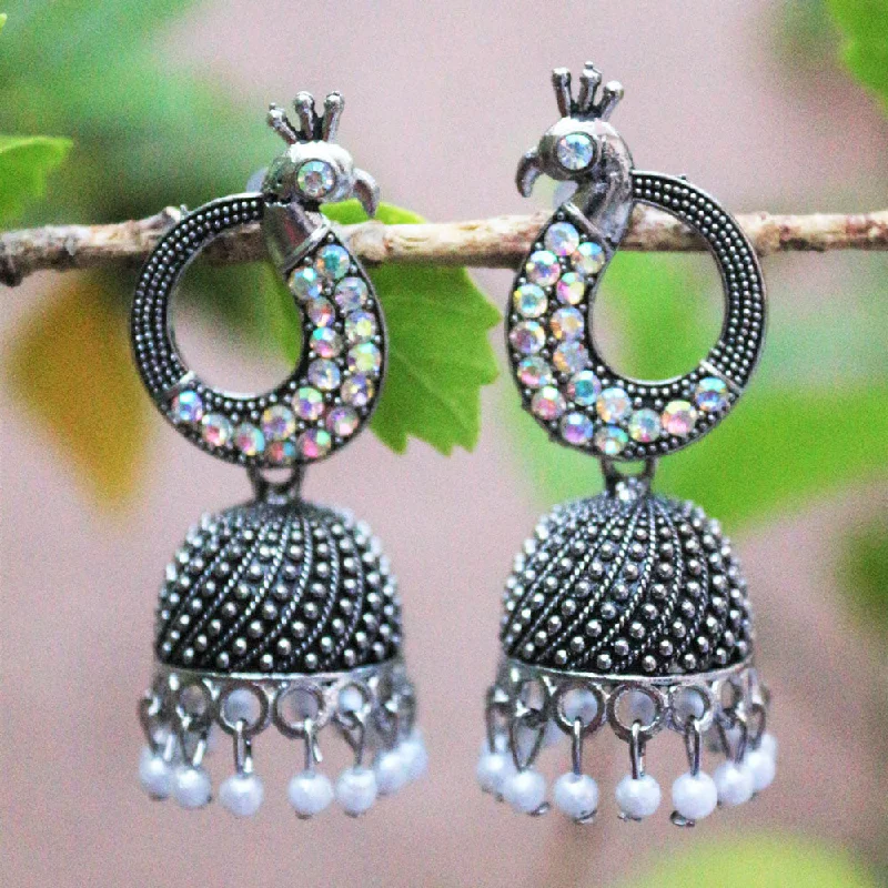 women geometric earrings -H K Fashion Oxidised Plated Austrian Stone Jhumki Earrings