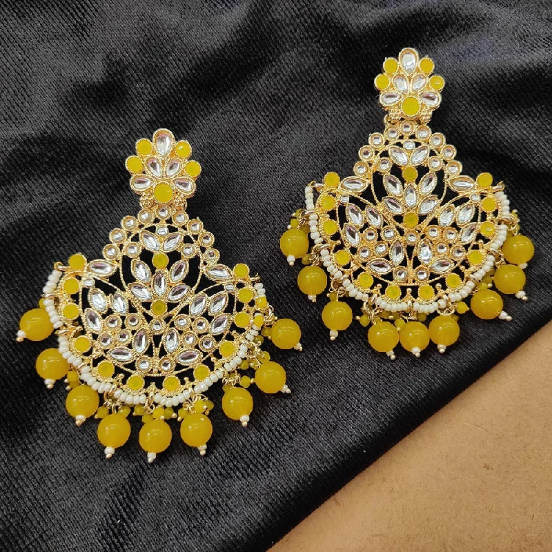 women dainty stud earrings -Bhavi Jewels Gold Plated Kundan Stone And Beads Dangler Earrings