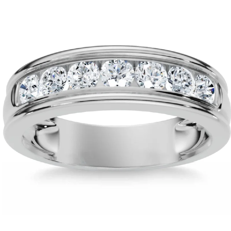 women designer engagement rings -Platinum 5/8 Ct Mens Diamond Brushed Wedding Ring