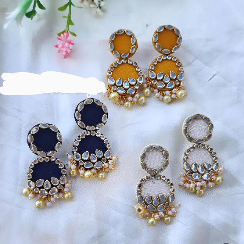 women personalized stud earrings -Shrijicreation Gold Plated Kundan Stone And Pearls Dangler Earrings