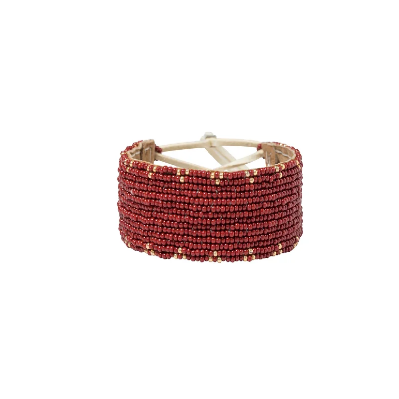 women crystal bangles -Narrow 3 Dot Triangle Leather Bracelet - BURGUNDY