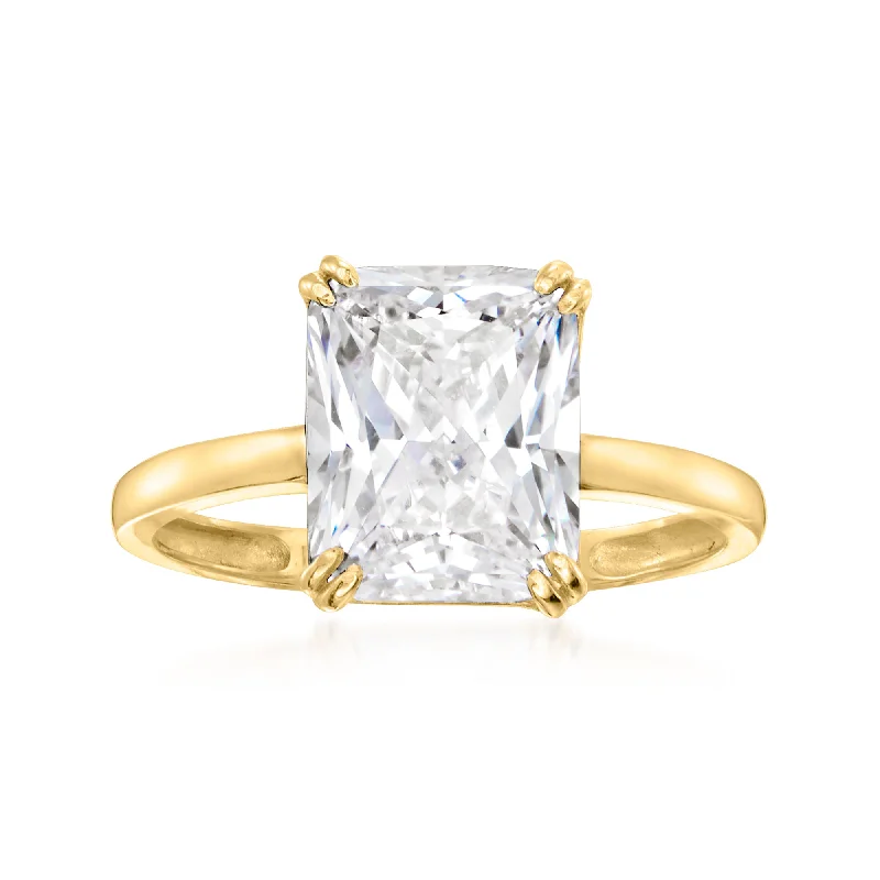 women three-stone engagement rings -Ross-Simons CZ Ring in 14kt Yellow Gold