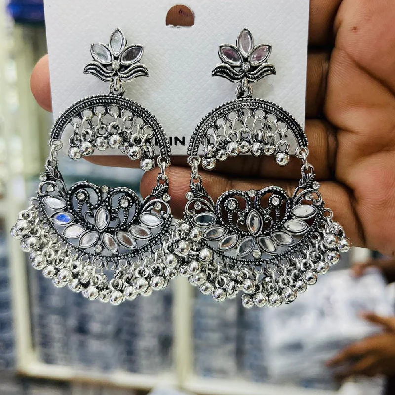 women drop earrings -Manisha Jewellery Oxidised Plated Mirror And Ghungroo Dangler Earrings