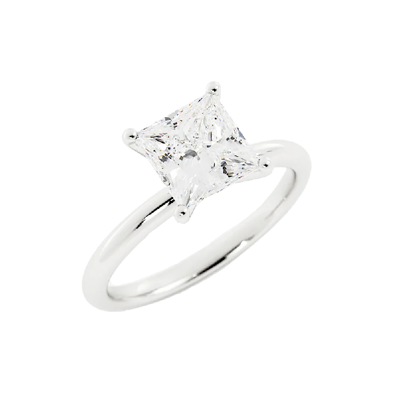 women silver rings -2.3 Carat Princess Cut Moissanite Engagement Ring 14k White Gold