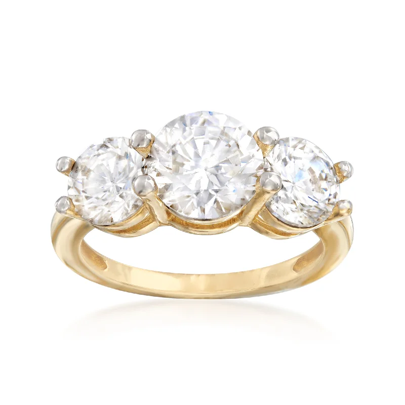 women vintage gold engagement rings -Ross-Simons CZ 3-Stone Ring in 14kt Yellow Gold