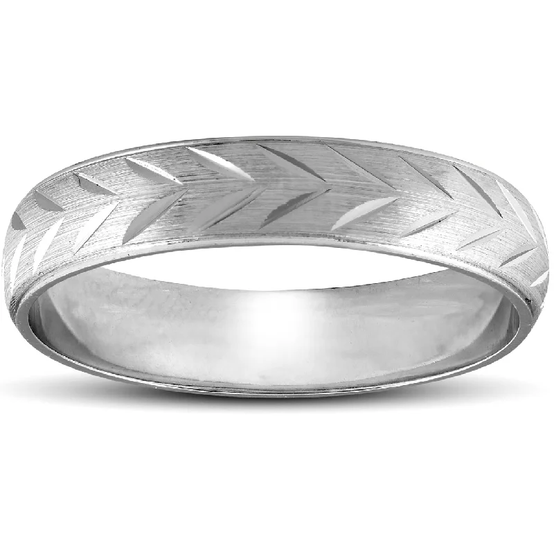 women simple engagement rings -Chevron Brushed Mens Wedding Band 14K White Gold Size Selectable