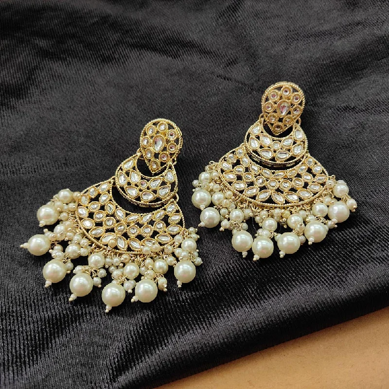 women chandelier earrings -Bhavi Jewels Gold Plated Kundan Stone And Beads Dangler Earrings