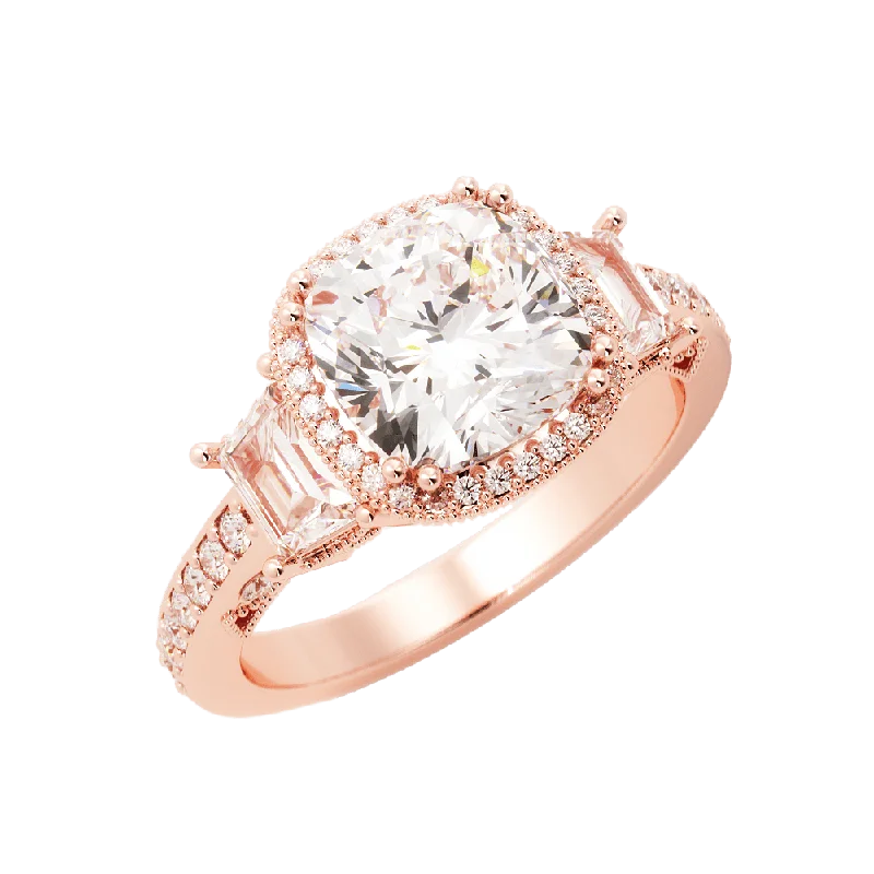 women yellow gold rings -3.4 Carat Cushion Cut Diamond w/ Halo Engagement Ring 14k Rose Gold