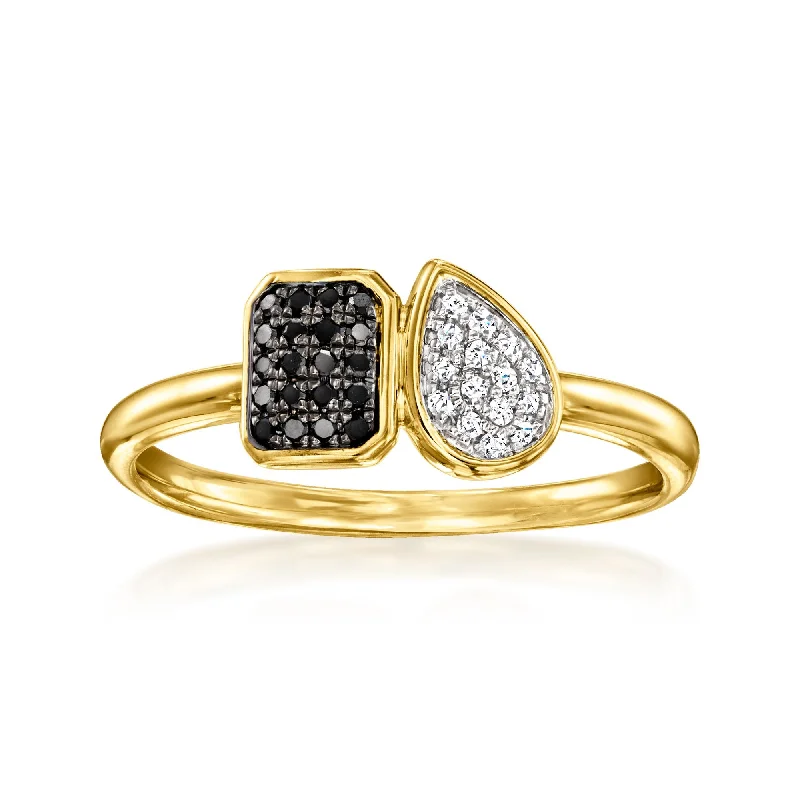 women sapphire engagement rings -Ross-Simons Black and White Diamond Toi Et Moi Ring in 18kt Gold Over Sterling