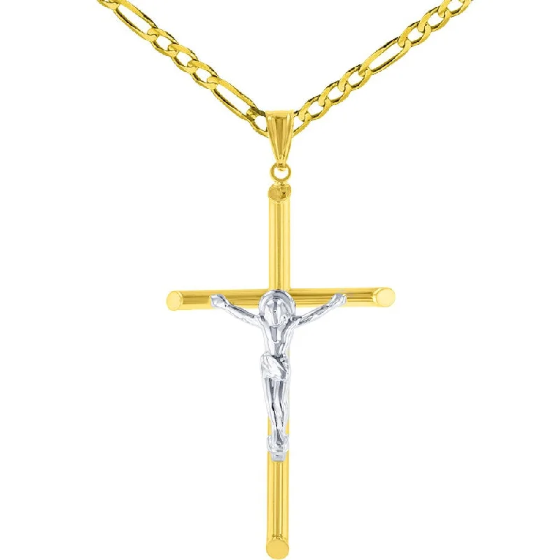 women vintage necklaces -14K Gold Slender Tubular Crucifix Cross with Jesus Christ Pendant Necklace - Two-Tone Gold