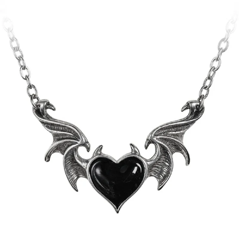 women link necklaces -Blacksoul Winged Black Heart Necklace by Alchemy Gothic