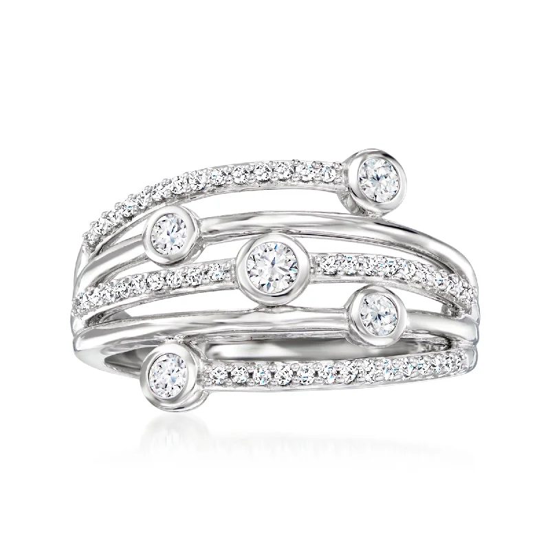 women custom wedding bands -Ross-Simons Bezel-Set Diamond Highway Ring in Sterling Silver