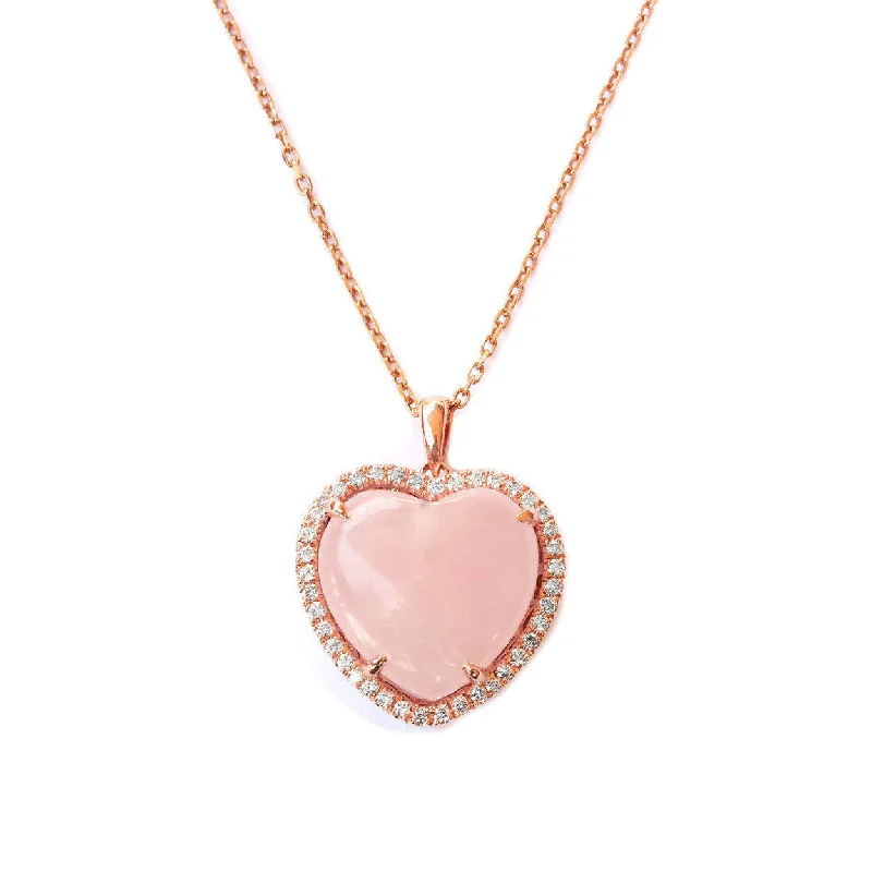 women matching necklaces -Aphrodite Rose Quartz Heart & Diamond Halo Pendant Necklace