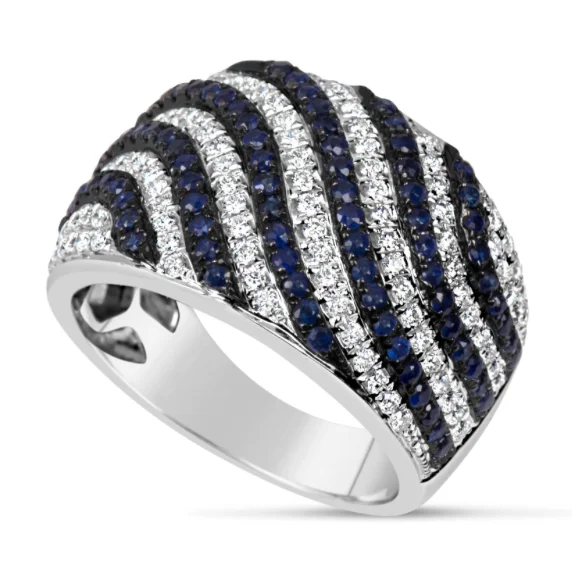 women bold rings -18kt White Gold Sapphire & Diamond Fashion Ring