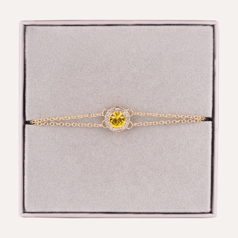 women pearl chain bracelets -November Citrine-Colour Birthstone Clasp Bracelet In Gold-Tone