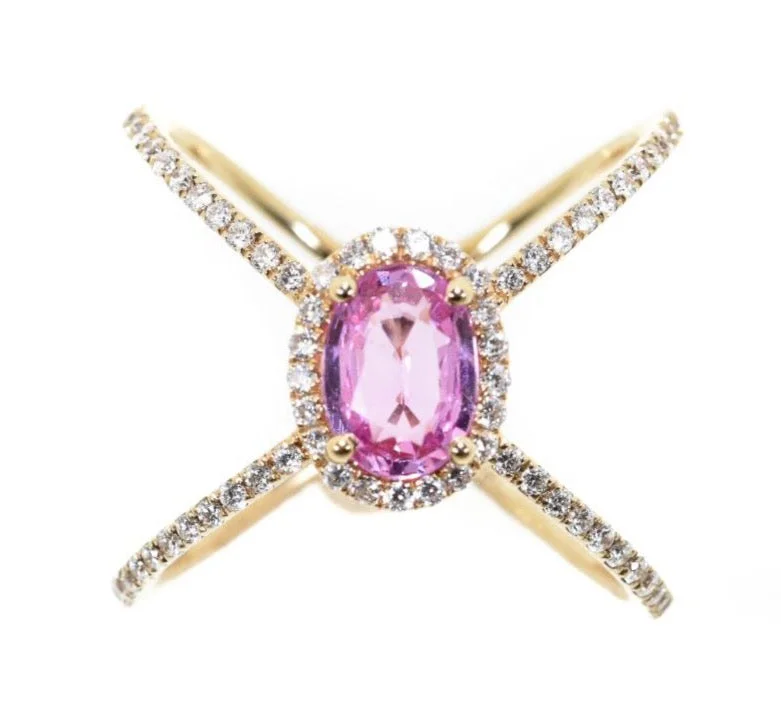 women black diamond rings -14kt Yellow Gold Pink Sapphire & Diamond Fashion X Ring