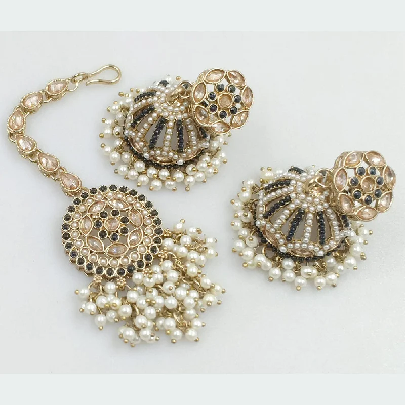 women contemporary earrings -JCM Gold Plated Crystal Stone And Pearls Jhumki With Maangtikka