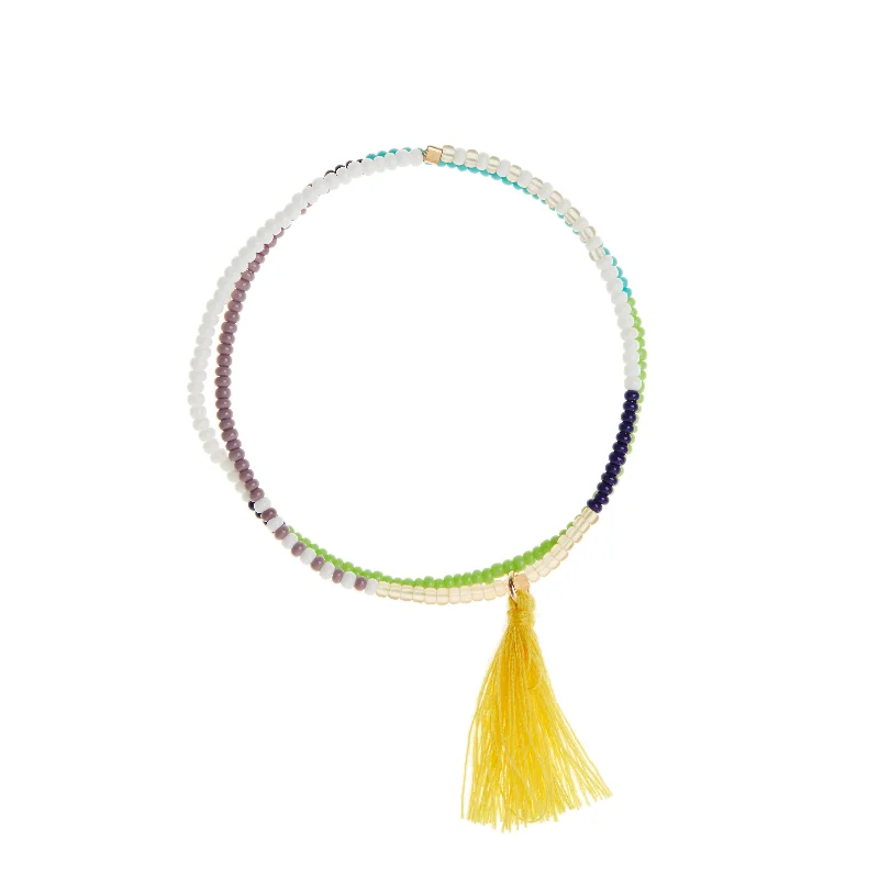 women double band bracelets -Elastic Tassel Wrap Bracelet - LIME