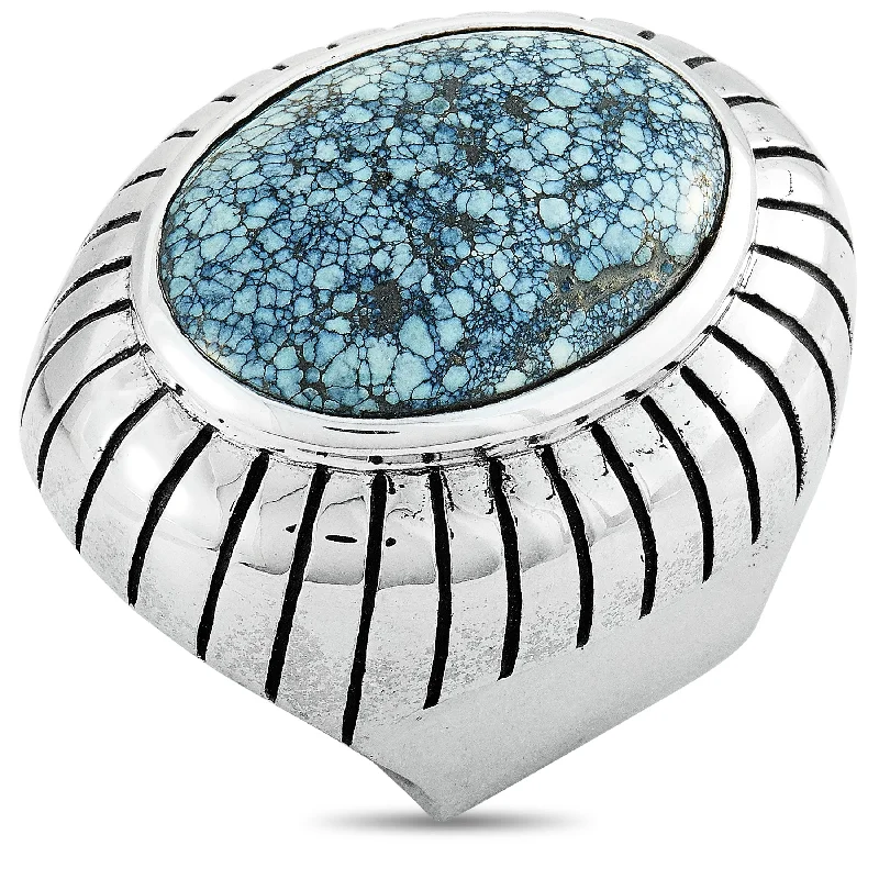 women three-stone engagement rings -King Baby Silver and Spotted Turquoise Ring