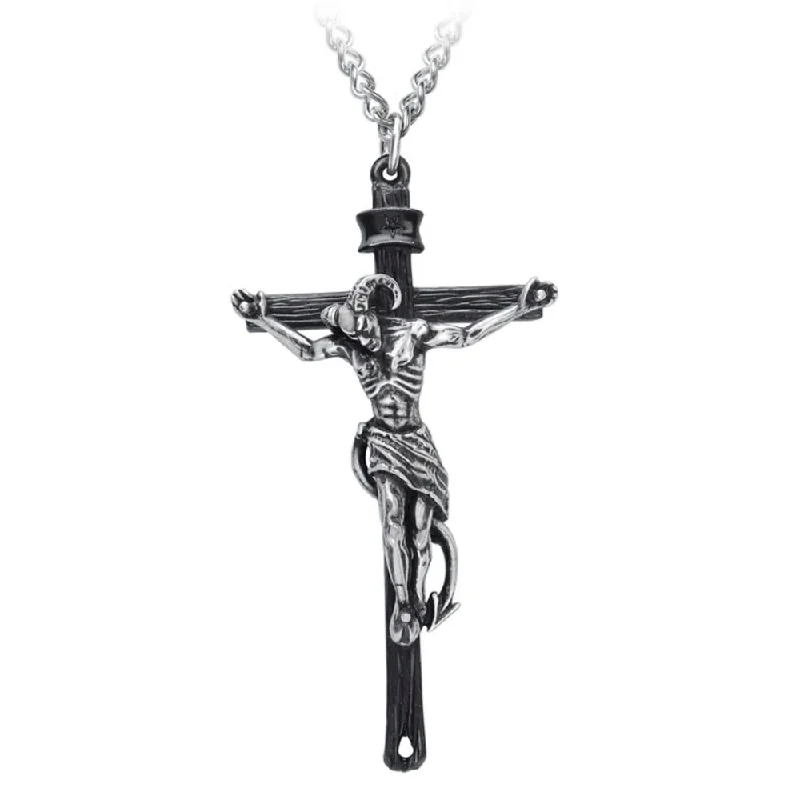 women flower pendant necklaces -Crucifaustan Pendant Demon Cross Necklace by Alchemy Gothic