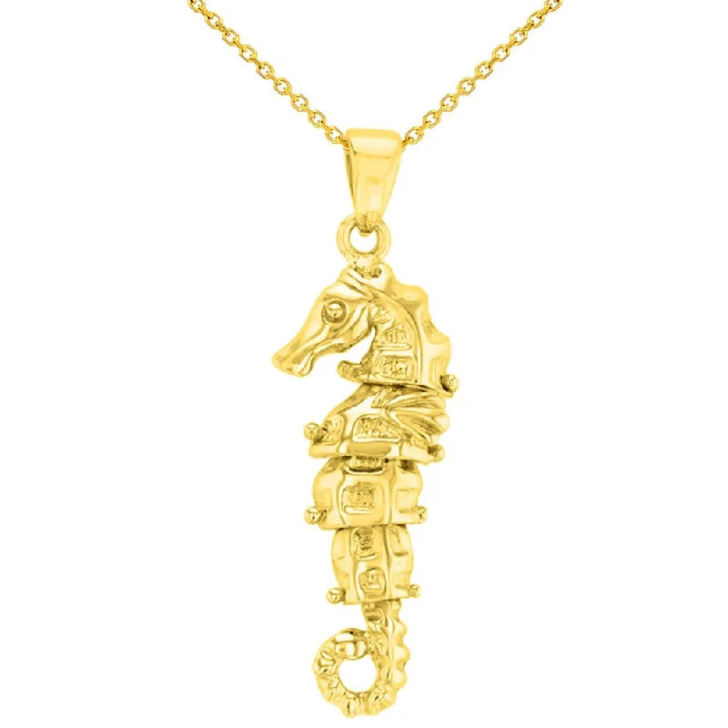 women custom charm necklaces -Solid 14K Gold Dangling Seahorse Pendant Necklace - Yellow Gold