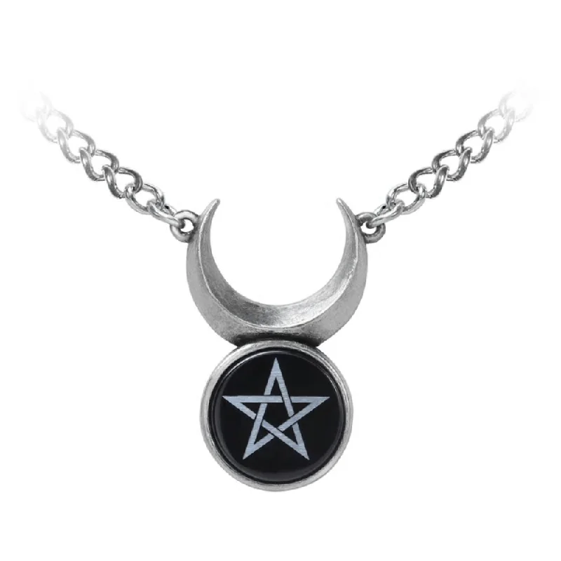 women luxury necklaces -Sin-Horned God/Goddess Pendant Crescent Moon Pentagram Necklace by Alchemy Gothic