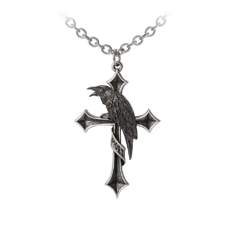 women monogram necklaces -Crus Corvis Raven Cross Pendant Necklace by Alchemy Gothic