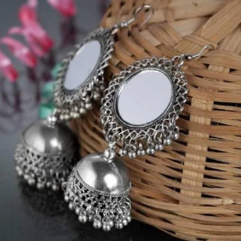 women silver hoop earrings -Bajana Lifestyle Oxidised Fancy Mirror Jhumki Earrings For Women