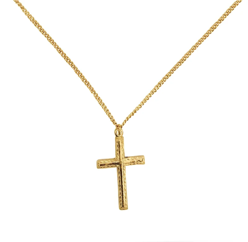 women engraved gold necklaces -14k Gold-Filled Flat Unisex Cross Pendant Necklace, 18" Chain with 1 1/4" Extender