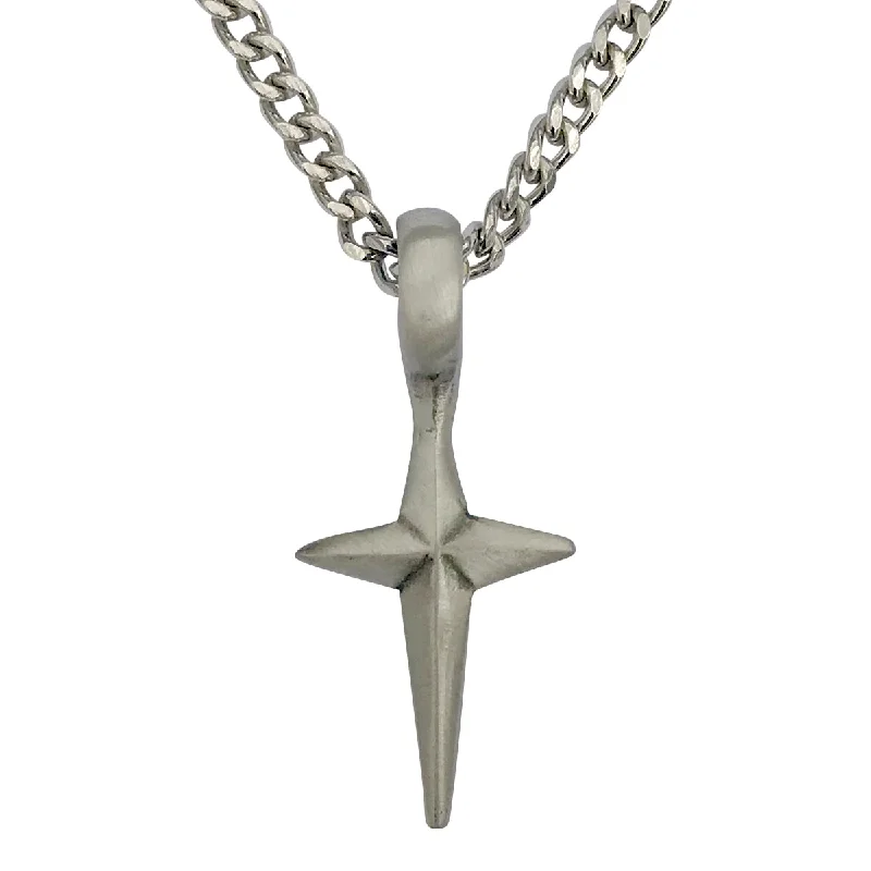 women gemstone drop necklaces -Pewter Spike Cross Pendant with Extra Large Bail, on Men's Heavy Curb Chain Necklace, 24"